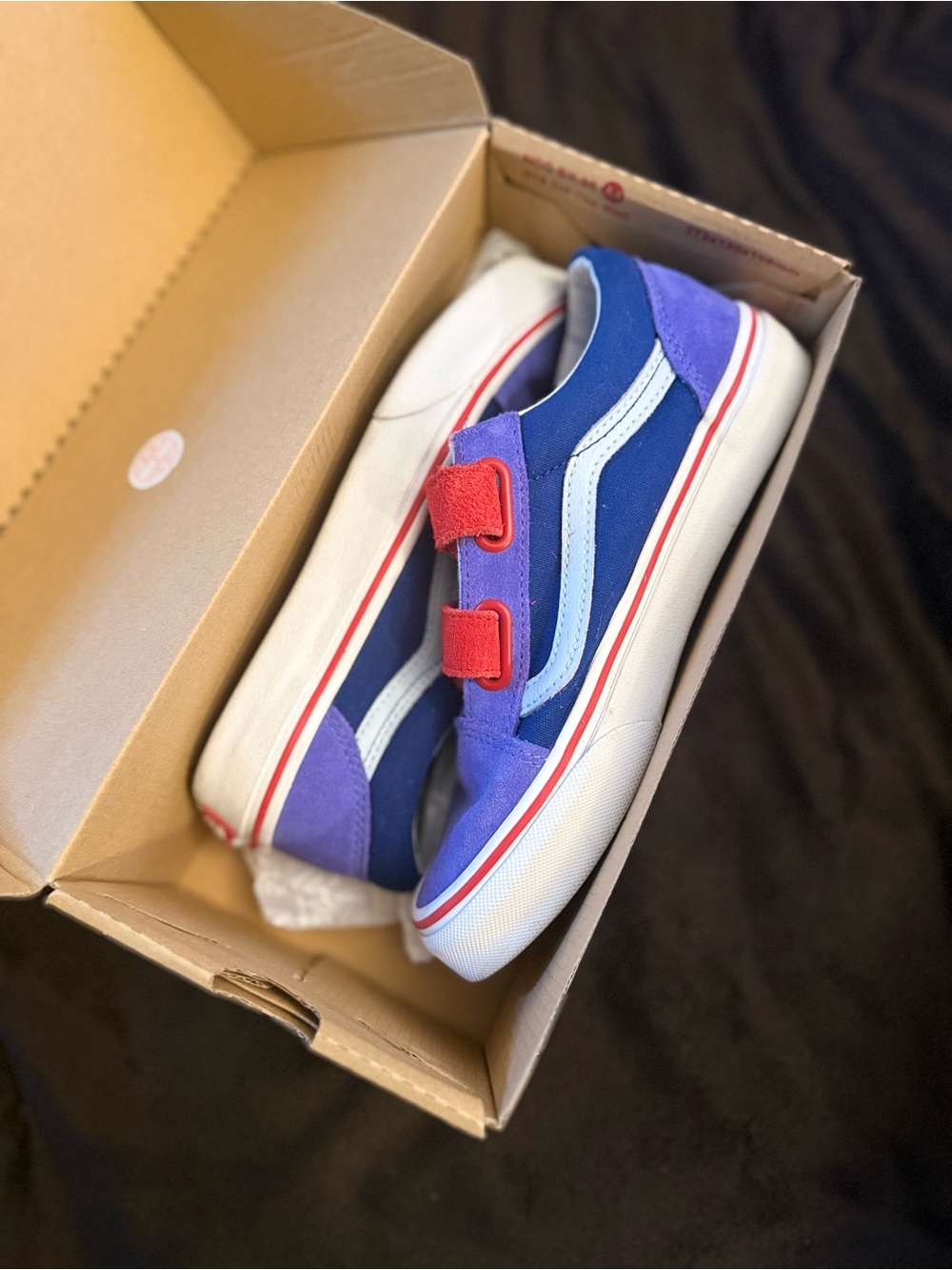 Vans Kids Velcro Low-Top Sneakers in Blue, Purple & Red